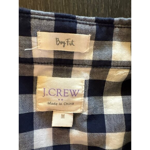 J. Crew Factory Boyfit White Navy Blue Gingham Button Down Size M - Picture 3 of 5